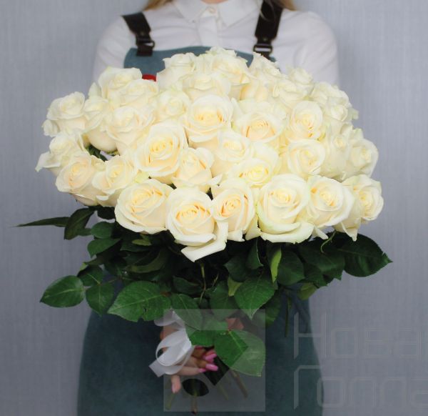 35 белых роз Эквадор 60 см.
